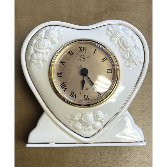 Lenox White and Gold Heart Clock - Picture 1 of 6